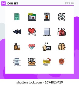 16 Líneas llenas de color plano vectorial y símbolos editables de bombilla; móvil; navegador web; dispositivos; elementos de diseño de vectores creativos editables para teléfonos celulares