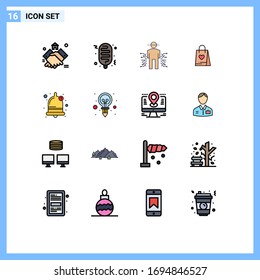 16 Líneas llenas de color plano vectorial y símbolos de alarma editables; regalo; sensor; amor; elementos de diseño de vectores creativos editables para ciencia
