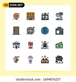 16 Líneas llenas de color plano vectorial y símbolos editables de puertas; usuario; portátil; apoyo; elementos de diseño de vectores creativos editables de chat