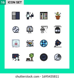 16 Flat Color Filled Lines and Editable Symbols of stiched, Thematische Vektorillustration; Baseball; Schnittstelle; Ball; Design-Elemente für kreative Vektorillustrationen mit erweiterbarem Aufwand