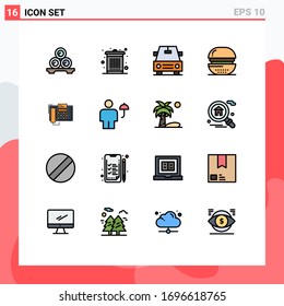 16 Thematic Vector Flat Color Filled Lines and Editable Symbols of business; meal; waste; food; cooking Editable Creative Vector Design Elements