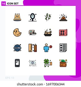 16 Thematic Vector Flat Color Filled Lines and Editable Symbols of laboratory; fire; mirror; chemical; easter Editable Creative Vector Design Elements