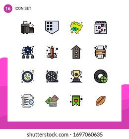16 Thematic Vector Flat Color Filled Lines and Editable Symbols of server; configure; flag; setting; love Editable Creative Vector Design Elements