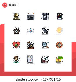 16 Thematic Vector Flat Color Filled Lines and Editable Symbols of design; geometric; tape; cube; hobby Editable Creative Vector Design Elements