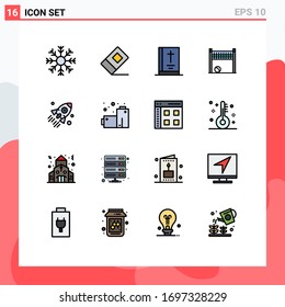 16 Thematic Vector Flat Color Filled Lines and Editable Symbols of rocket; volleyball; bible; net; game Editable Creative Vector Design Elements