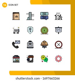 16 Líneas llenas de color plano vectorial y símbolos de acceso editables; construcción; mensaje; hormigón; elementos de diseño de vectores creativos editables para peatones