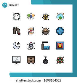 16 Thematic Vector Flat Color Filled Lines and Editable Symbols of house; buildings; farm; online; cloud Editable Creative Vector Design Elements