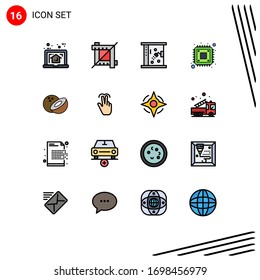 16 Thematic Vector Flat Color Filled Lines and Editable Symbols of food; storage; bath; hardware; computer Editable Creative Vector Design Elements