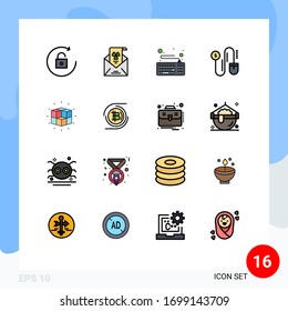 16 Thematic Vector Flat Color Filled Lines and Editable Symbols of puzzle; box; computer; marketing; mouse Editable Creative Vector Design Elements