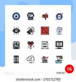 16 Líneas llenas de color plano vectorial y símbolos editables de la enfermedad; medidor; casilla de correo; internet; caja de cartas Elementos editables de diseño de vectores creativos