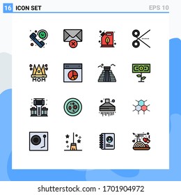 16 Thematic Vector Flat Color Filled Lines and Editable Symbols of hat; tool; can; scissors; cut Editable Creative Vector Design Elements
