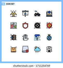 16 Líneas llenas de color plano vectorial y símbolos editables de productos químicos; progreso; seo; sistema de gestión; elementos de diseño de vectores creativos para portátiles