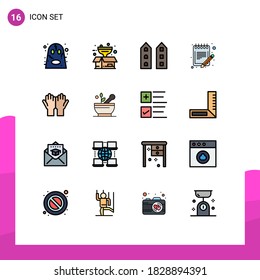 16 Thematic Vector Flat Color Filled Lines and Editable Symbols of sheet; paper; buildings; order; store Editable Creative Vector Design Elements