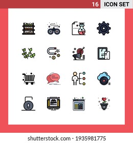 16 Thematic Vector Flat Color Filled Lines and Editable Symbols of attracting; nature; flasks; leaf; setting Editable Creative Vector Design Elements