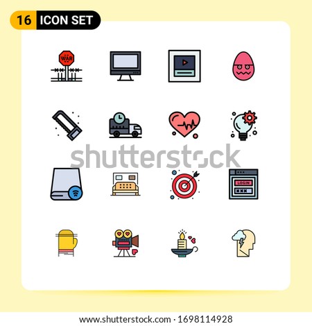 16 Thematic Vector Flat Color Filled Lines and Editable Symbols of mechanical; easter; imac; decoration; wireframe Editable Creative Vector Design Elements