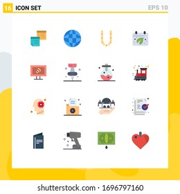 16 Thematic Vector Flat Colors and Editable Symbols of leaf; earth; location; neckles; beauty Editable Pack of Creative Vector Design Elements