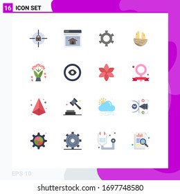 16 Thematic Vector Flat Colors and Editable Symbols of browser; flower; gear; bouquet; house Editable Pack of Creative Vector Design Elements