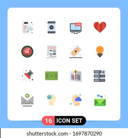 16 Thematic Vector Flat Colors and Editable Symbols of globe; like; tv; love; news Editable Pack of Creative Vector Design Elements