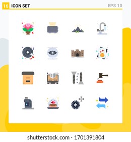 16 Thematic Vector Flat Colors and Editable Symbols of sink; faucet; toaster; bathroom; mountain Editable Pack of Creative Vector Design Elements
