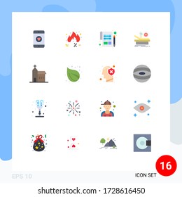 16 Thematic Vector Flat Colors and Editable Symbols of building; medical; accounting; theater; tax Editable Pack of Creative Vector Design Elements