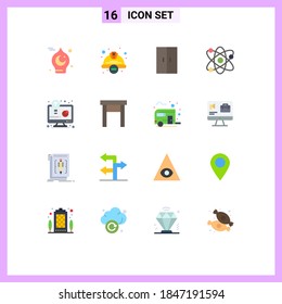 16 Colores planos vectoriales temáticos y símbolos editables de átomo; laboratorio; seguridad; ciencia; electrodomésticos Paquete editable de elementos de diseño de vectores creativos