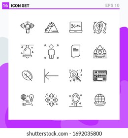 16 Thematic Vector Outlines and Editable Symbols of bell; circle; sun; business; digital audio editor Editable Vector Design Elements