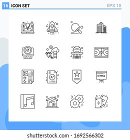 16 Thematic Vector Outlines and Editable Symbols of real estate; business; sport; buildings; skyscraper Editable Vector Design Elements