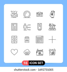 16 Thematic Vector Outlines and Editable Symbols of knowledge; head; business; capability; suitcase Editable Vector Design Elements