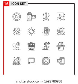 16 Thematic Vector Outlines and Editable Symbols of space; sport; instrument; game; search Editable Vector Design Elements