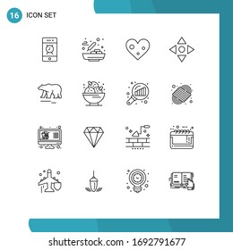 16 Thematic Vector Outlines and Editable Symbols of polar; animal; heart; navigate; arrow Editable Vector Design Elements