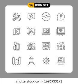16 Thematic Vector Outlines and Editable Symbols of elevator door; social; star; question; chat Editable Vector Design Elements