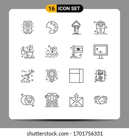 16 Thematic Vector Outlines and Editable Symbols of hobbies; french fries; lab; food; drink Editable Vector Design Elements