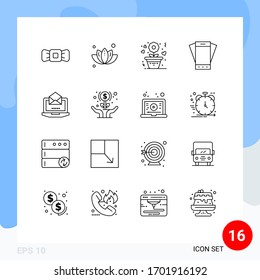 16 Líneas de vectores temáticos y símbolos editables del servidor; smartphone; flor; teléfono; elementos de diseño de vectores editables para dispositivos