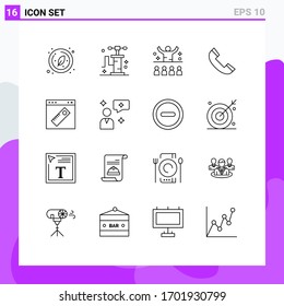 16 Thematic Vector Outlines and Editable Symbols of page; telephone; conference; phone; call Editable Vector Design Elements