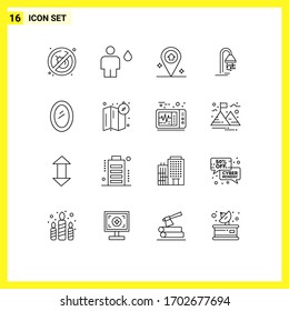 16 Thematic Vector Outlines and Editable Symbols of home; appliances; map; shower; hotel Editable Vector Design Elements