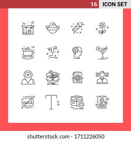 16 Thematic Vector Outlines and Editable Symbols of tea; breakfast; fire; spring; plant Editable Vector Design Elements