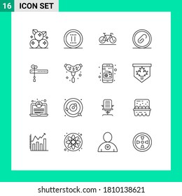 16 Thematic Vector Outlines and Editable Symbols of decoration; file; bicycle; extension; attach Editable Vector Design Elements