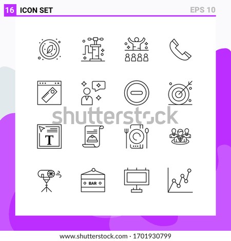 16 Thematic Vector Outlines and Editable Symbols of page; telephone; conference; phone; call Editable Vector Design Elements