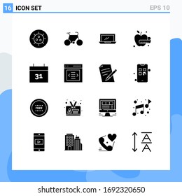 16 Thematic Vector Solid Glyphs and Editable Symbols of communication; date; desktop; calendar; medical apple Editable Vector Design Elements
