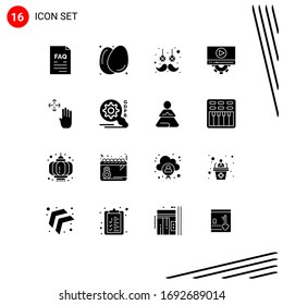 16 Thematic Vector Solid Glyphs and Editable Symbols of hand; setting; healthy food; play; flower Editable Vector Design Elements