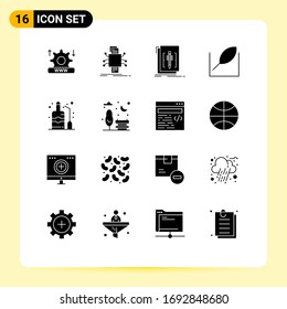 16 Thematic Vector Solid Glyphs and Editable Symbols of label; green; reporting; leaf; language Editable Vector Design Elements