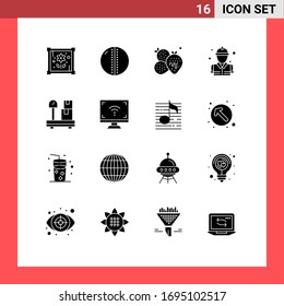 16 Thematic Vector Solid Glyphs and Editable Symbols of package; fireman; pineapple; firefighter; fighter Editable Vector Design Elements