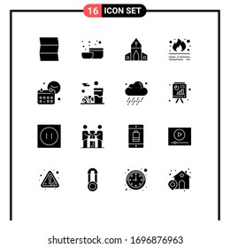 16 Thematic Vector Solid Glyphs and Editable Symbols of day; calendar; easter; smoke; garbage Editable Vector Design Elements