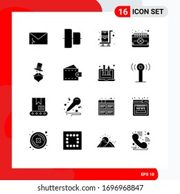 16 Thematic Vector Solid Glyphs and Editable Symbols of hipster; saint; shopping; festival; date Editable Vector Design Elements