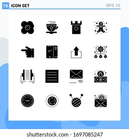 16 Thematic Vector Solid Glyphs and Editable Symbols of hand; finger; castle; halloween scary; ginger Editable Vector Design Elements