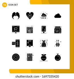 16 Thematic Vector Solid Glyphs and Editable Symbols of storage; cloud; heart; cloud; technology Editable Vector Design Elements