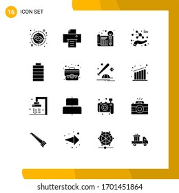 16 Thematic Vector Solid Glyphs and Editable Symbols of battery; molecule; creative; atom; thinking Editable Vector Design Elements