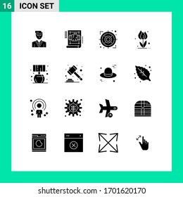 16 Thematic Vector Solid Glyphs and Editable Symbols of home; nature; arrow; flower; flora Editable Vector Design Elements