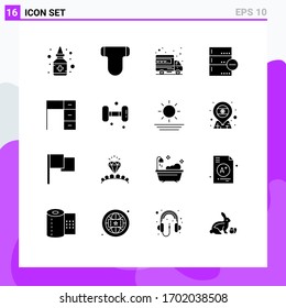 16 Thematic Vector Solid Glyphs and Editable Symbols of desk; database; hosting; data; backup Editable Vector Design Elements
