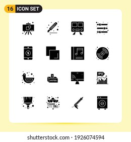 16 Thematic Vector Solid Glyphs and Editable Symbols of dollar; preference; maps; options; configuration Editable Vector Design Elements